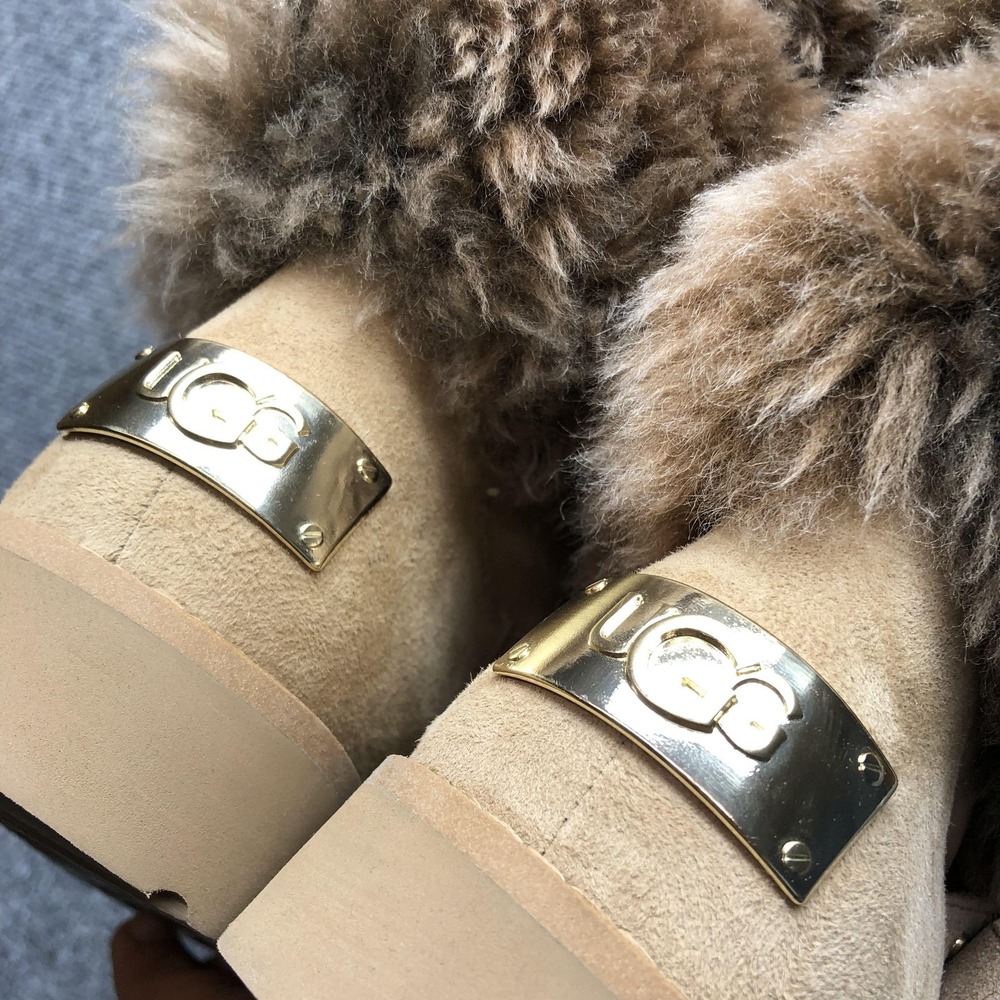 Y2K UGG Classic Posh Short Fur Pull-on Boots Beachwood Long Sheepskin Size 9 - Picture 6 of 13